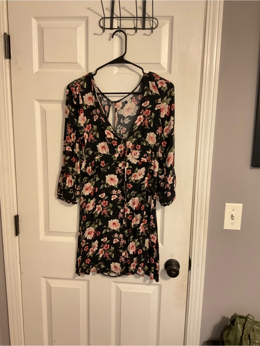American Eagle Outfitters Black Mini Dress with Pink Floral Print